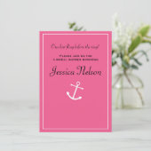 Roze anchor Nautical Bridal Wedding Shower Invite Kaart (Staand voorkant)