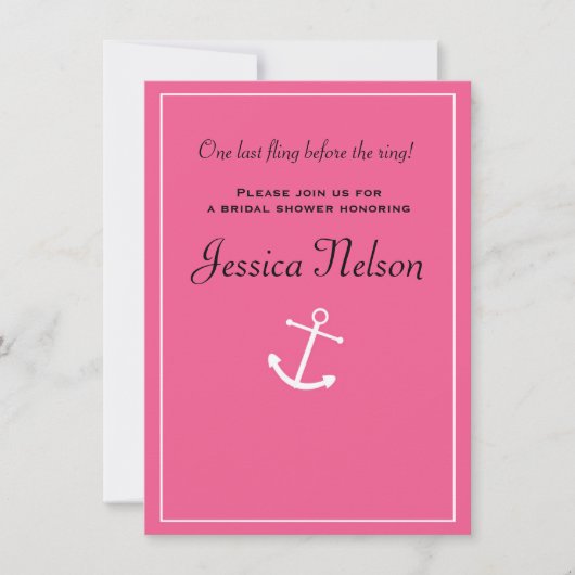 Roze anchor Nautical Bridal Wedding Shower Invite Kaart (Voorkant)
