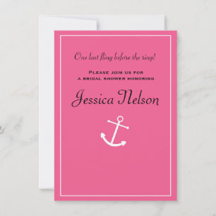Roze anchor Nautical Bridal Wedding Shower Invite Kaart