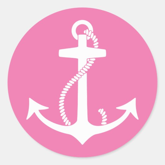Roze Anchor Ronde Sticker (Voorkant)