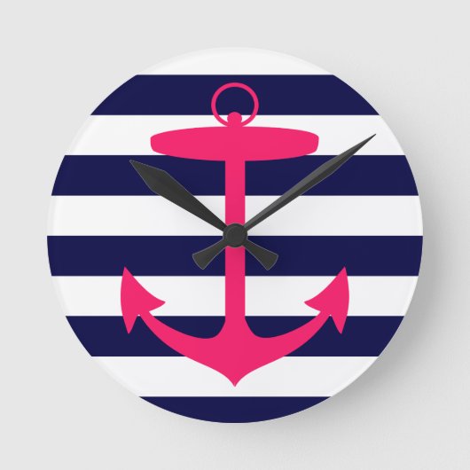 Roze Anchor Silhouette Ronde Klok (Voorkant)