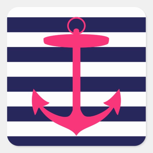 Roze Anchor Silhouette Vierkante Sticker (Voorkant)