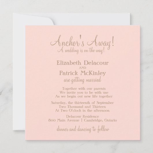 Roze Anchor Stripes Nautical Wedding Invitation Kaart (Achterkant)