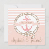 Roze Anchor Stripes Nautical Wedding Invitation Kaart (Voorkant)