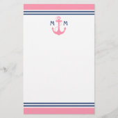 Roze anchor voor neautisch hart briefpapier (Voorkant)