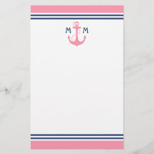 Roze anchor voor neautisch hart briefpapier
