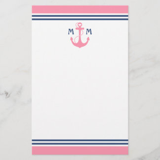 Roze anchor voor neautisch hart briefpapier