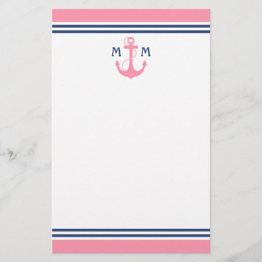 Roze anchor voor neautisch hart briefpapier (Voorkant)