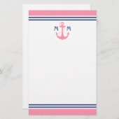 Roze anchor voor neautisch hart briefpapier (Voorkant / Achterkant)
