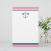 Roze anchor voor neautisch hart briefpapier (Staand voorkant)