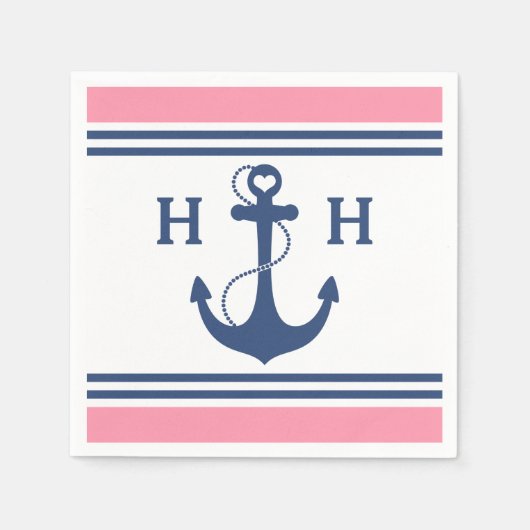 Roze anchor voor neautisch hart servet (Voorkant)