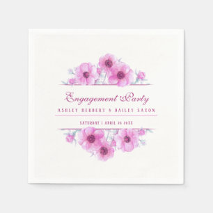 Roze anemon florale waterverf verloving servet