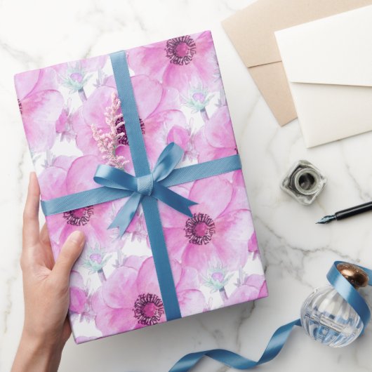 Roze anemone botanische waterverf art. rap cadeaupapier (Geschenken)