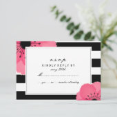 Roze Anemone Floral Black + White Stripe RSVP (Staand voorkant)