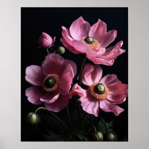 Roze Anemone Flowers Art Print Poster