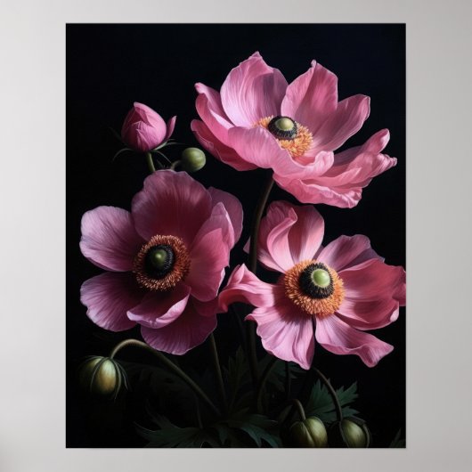 Roze Anemone Flowers Art Print Poster (Voorkant)