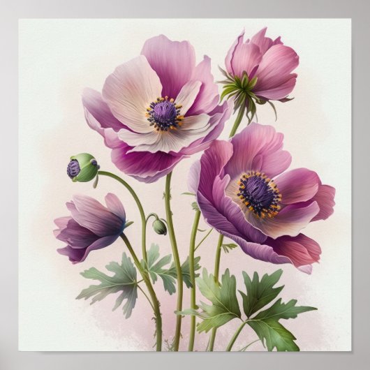 Roze Anemone Flowers Art Print Poster (Voorkant)