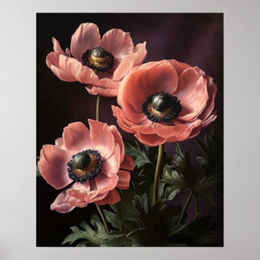 Roze Anemone Flowers Art Print Poster (Voorkant)