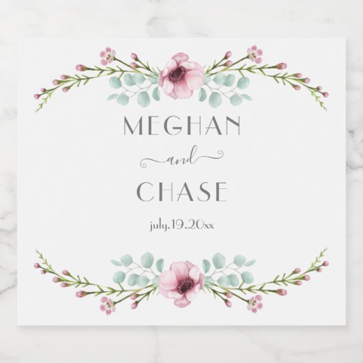 Roze Anemone Flowers Garden Weddenschap Sparkling Wijnetiket (Enkel label)