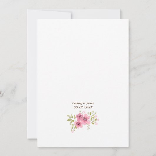 Roze Anemone Golden Leaves Bruiloft Uitnodiging (Achterkant)