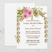 Roze Anemone Golden Leaves Bruiloft Uitnodiging (Voorkant / Achterkant)