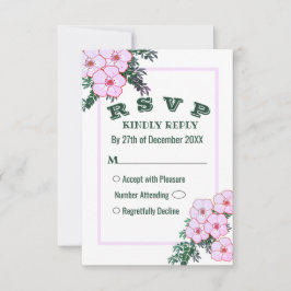 Roze Anemone Greenery Floral Wedding RSVP-kaart