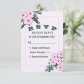 Roze Anemone Greenery Floral Wedding RSVP-kaart Kaart (Staand voorkant)