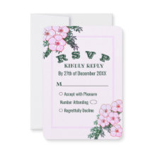 Roze Anemone Greenery Floral Wedding RSVP-kaart
