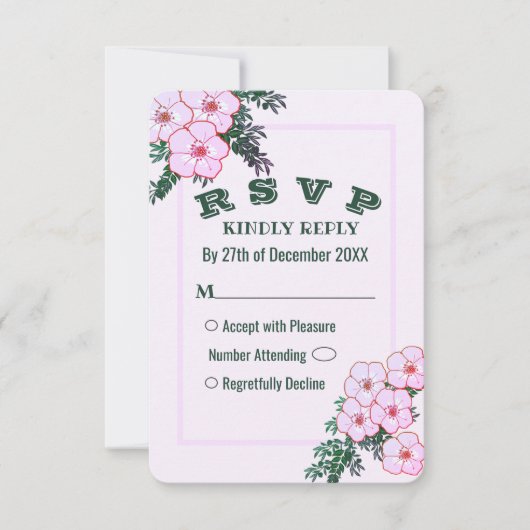 Roze Anemone Greenery Floral Wedding RSVP-kaart Kaart (Voorkant)