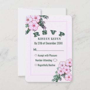 Roze Anemone Greenery Floral Wedding RSVP-kaart Kaart
