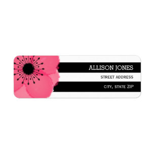 Roze Anemone+ Stripes Adres Etiket