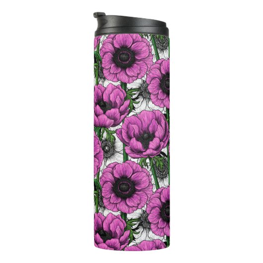 Roze anemone tuin thermale tumbler thermosbeker (Geroteerd rechts)