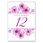 Roze anemone waterverf art tabelnummers kaart (Achterkant)