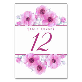 Roze anemone waterverf art tabelnummers kaart