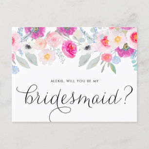 roze anemonen zullen je mijn Bridesmaid zijn Uitnodiging Briefkaart