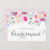  roze anemonen zullen je mijn Bridesmaid zijn Uitnodiging Briefkaart (Voorkant / Achterkant)