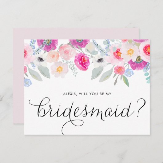  roze anemonen zullen je mijn Bridesmaid zijn Uitnodiging Briefkaart (Voorkant / Achterkant)