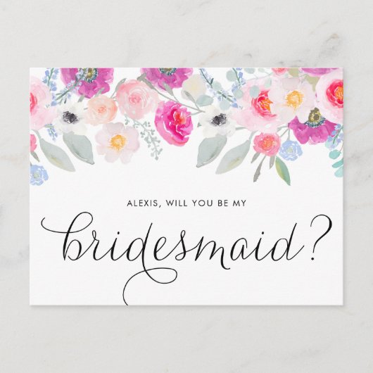  roze anemonen zullen je mijn Bridesmaid zijn Uitnodiging Briefkaart (Voorkant)