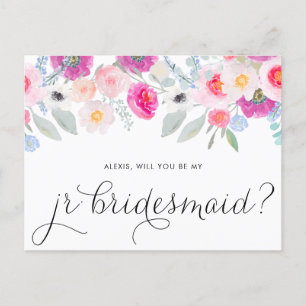  roze anemonen zullen je mijn Jr Bridesmaid zijn Uitnodiging Briefkaart