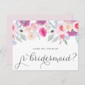  roze anemonen zullen je mijn Jr Bridesmaid zijn Uitnodiging Briefkaart (Voorkant / Achterkant)