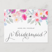 roze anemonen zullen je mijn Jr Bridesmaid zijn Uitnodiging Briefkaart (Voorkant)