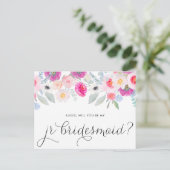 roze anemonen zullen je mijn Jr Bridesmaid zijn Uitnodiging Briefkaart (Staand voorkant)