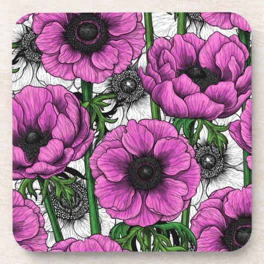 Roze anemontuin bier onderzetter (Voorkant)