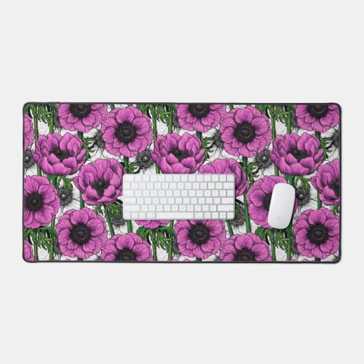 Roze anemontuin bureaumat (Keyboard & Muis)