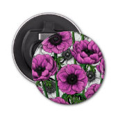 Roze anemontuin button flesopener (Voorkant)
