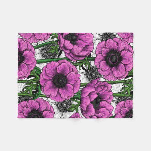 Roze anemontuin fleece deken (Voorkant (Horizontaal))