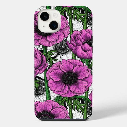 Roze anemontuin iPhone hoesje (Achterkant)