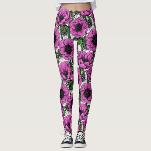 Roze anemontuin leggings (Voorkant)