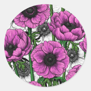 Roze anemontuin ronde sticker