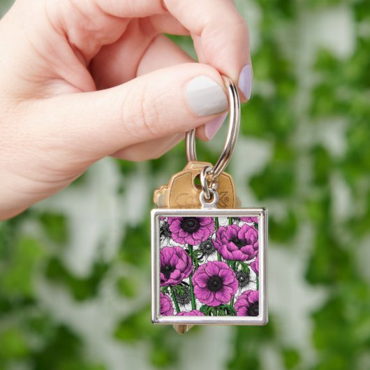 Roze anemontuin sleutelhanger (Hand)